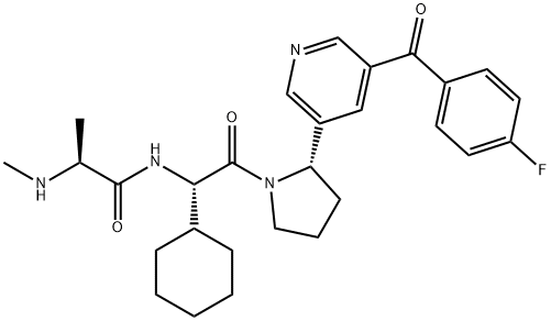 (4-氟苯基)[5-[(2S)-1-[N-甲基-L-丙氨酰-(2S)-2-环己基甘氨酰]-2-吡咯烷基]-3-吡啶基]甲酮, 1005342-47-1, 结构式