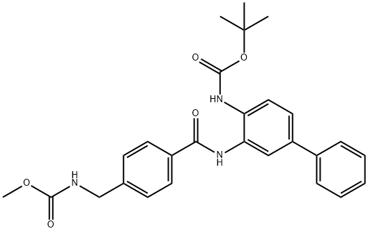 N-[[4-[[[4-[[tert-Butyloxycarbonyl]aMino][1,1'-biphenyl]-3-yl]aMino]carbonyl]phenyl]Methyl]carbaMic Acid Methyl Ester 化学構造式