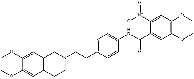 N-[4-[2-(3,4-二氢-6,7-二甲氧基-2(1H)-异喹啉基)乙基]苯基]-4,5-二甲氧基-2-硝基苯甲酰胺, 1024592-54-8, 结构式