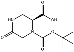 (S)-1-(TERT-ブチルトキシカルボニル)-5-オキソピペラジン-2-カルボン酸 化学構造式