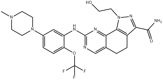 4,5-二氢-1-(2-羟基乙基)-8-[[5-(4-甲基-1-哌嗪基)-2-(三氟甲氧基)苯基]氨基]-1H-吡唑并[4,3-H]喹唑啉-3-甲酰胺, 1034616-18-6, 结构式