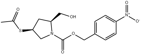 (2S,4S)-4-(Acetylthio)-2-(hydroxymethyl)-1-pyrrolidinecarboxylic acid (4-nitrophenyl)methyl ester 化学構造式