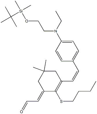 2-[2-(butylthio)-3-[(1E)-2-[4-[[2-[[(1,1-diMethylethyl) diMethylsiyl]oxy]ethylaMino]phenyl]ethenyl]-5,5-diMethyl-2- cyclohexen-1-yliden]-,(2E)-acetaldehyde 化学構造式