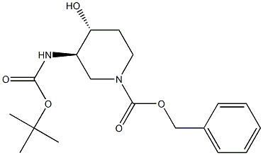 (3R,4R)-BENZYL 3-(TERT-BUTOXYCARBONYLAMINO)-4-HYDROXYPIPERIDINE-1-CARBOXYLATE 化学構造式