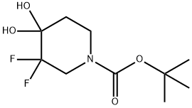 1-BOC-3, 3-ジフルオロ-4,4-(ジヒドロキシ)ピペリジン 化学構造式