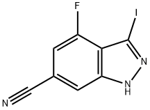 6-Cyano-4-fluoro-3-iodo (1H)indazole 化学構造式
