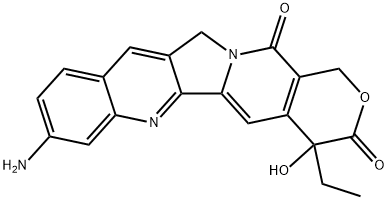 8-Amino-4-ethyl-4-hydroxy-1H-pyrano[3',4':6,7]indolizino[1,2-b]quinoline-3,14(4H,12H)-dione 化学構造式