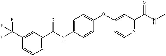 N-メチル-4-{4-[3-(トリフルオロメチル)ベンズアミド]フェノキシ}ピリジン-2-カルボキサミド 化学構造式