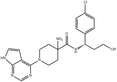 4-氨基-N-[(1S)-1-(4-氯苯基)-3-羟基丙基]-1-(7H-吡咯并[2,3-D]嘧啶-4-基)-4-哌啶甲酰胺 结构式
