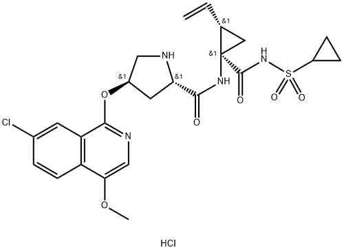 (2S,4R)-4-((7-chloro-4-Methoxyisoquinolin-1-yl)oxy)-N-((1R,2S)-1-((cyclopropylsulfonyl)carbaMoyl)-2-vinylcyclopropyl)pyrrolidine-2-carboxaMide hydrochloride 化学構造式