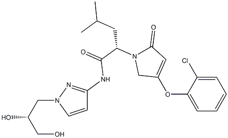 (S)-2-(4-(2-chlorophenoxy)-2-oxo-2,5-dihydro-1H-pyrrol-1-yl)-N-(1-((R)-2,3-dihydroxypropyl)-1H-pyrazol-3-yl)-4-MethylpentanaMide Struktur