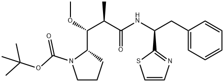 1-Pyrrolidinecarboxylic acid, 2-[(1R,2R)-1-Methoxy-2-Methyl-3-oxo-3-[[(1S)-2-phenyl-1-(2-thiazolyl)ethyl]aMino]propyl]-, 1,1-diMethylethyl ester, (2S)- 化学構造式