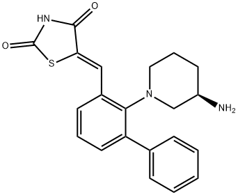 5-[[2-[(3R)-3α-アミノ-1-ピペリジニル]-3-ビフェニリル]メチレン]チアゾリジン-2,4-ジオン 化学構造式