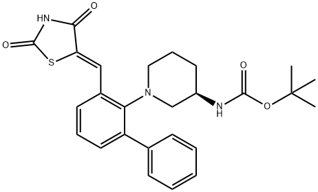 (R,Z)-tert-butyl 1-(3-((2,4-dioxothiazolidin-5-ylidene)Methyl)biphenyl-2-yl)piperidin-3-ylcarbaMate,1204144-31-9,结构式