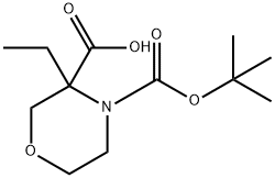 N-BOC-3-乙基吗啉-3-甲酸 结构式