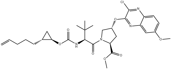 L-Proline, 3-Methyl-N-[[[(1R,2R)-2-(4-penten-1-yl)cyclopropyl]oxy]carbonyl]-L-valyl-4-[(3-chloro-7-Methoxy-2-quinoxalinyl)oxy]-,Methyl ester,(4R)- Struktur