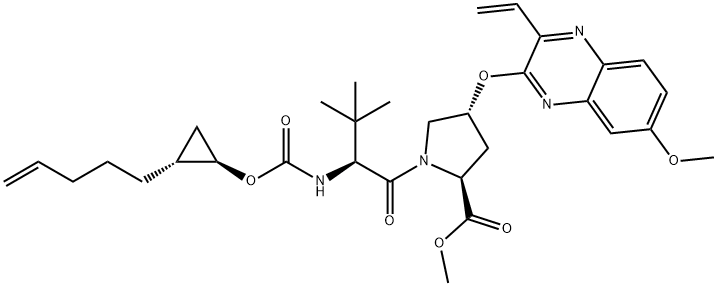 L-Proline, 3-Methyl-N-[[[(1R,2R)-2-(4-penten-1-yl)cyclopropyl]oxy]carbonyl]-L-valyl-4-[(3-ethenyl-7-Methoxy-2-quinoxalinyl)oxy]-, Methyl ester,(4R)- Struktur