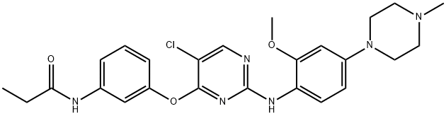 N-[3-[[5-クロロ-2-[[2-メトキシ-4-(4-メチル-1-ピペラジニル)フェニル]アミノ]-4-ピリミジニル]オキシ]フェニル]プロパンアミド 化学構造式