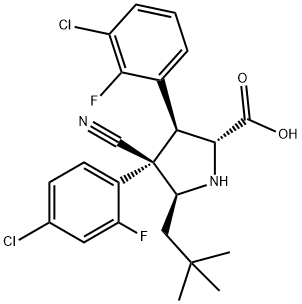 D-Proline, 3-(3-chloro-2-fluorophenyl)-4-(4-chloro-2-fluorophenyl)-4-cyano-5-(2,2-diMethylpropyl)-, (3S,4R,5S)- Struktur