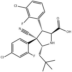 L-Proline, 3-(3-chloro-2-fluorophenyl)-4-(4-chloro-2-fluorophenyl)-4-cyano-5-(2,2-diMethylpropyl)-, (3R,4S,5R)- Struktur