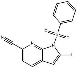 1-(Phenylsulphonyl)-6-cyano-2-iodo-7-azaindole Structure