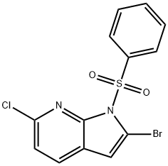1-(Phenylsulphonyl)-6-chloro-2-broMo-7-azaindole 化学構造式