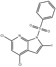 1-(Phenylsulfonyl)-4,6-dichloro-2-iodo-7-azaindole Struktur