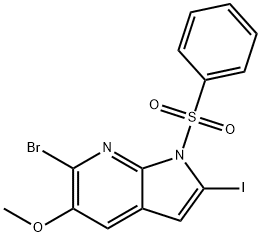 1-(Phenylsulphonyl)-6-broMo-2-iodo-5-Methoxy-7-azaindole 结构式