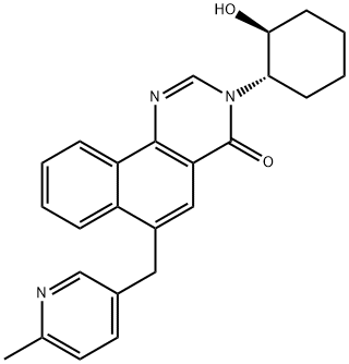3-[(1S,2S)-2-Hydroxycyclohexyl]-6-[(6-methyl-3-pyridinyl)methyl]benzo[h]quinazolin-4(3H)-one 化学構造式