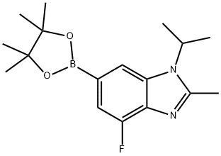 1H-ベンズイミダゾール, 4-フルオロ-2-メチル-1-(1-メチルエチル)-6-(4,4,5,5-テトラメチル-1,3,2-ジオキサボロラン-2-イル)- 化学構造式