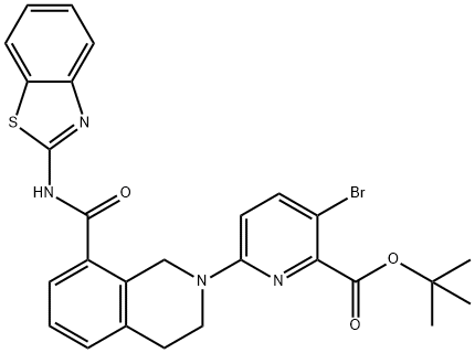 2-Pyridinecarboxylic acid, 6-[8-[(2-benzothiazolylaMino)carbonyl]-3,4-dihydro-2(1H)-isoquinolinyl]-3-broMo-, 1,1-diMethylethyl ester,1235036-16-4,结构式