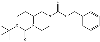 1-(叔丁基)2-乙基哌嗪-1,4-二羧酸4-苯甲酯,1245643-33-7,结构式