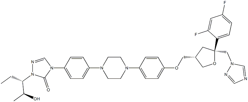 4-(4-(4-(4-(((3S,5S)-5-((1H-1,2,4-triazol-1-yl)Methyl)-5-(2,4-difluorophenyl)tetrahydrofuran-3-yl)Methoxy)phenyl)piperazin-1-yl)phenyl)-1-((2S,3S)-2-hydroxypentan-3-yl)-1H-1,2,4-triazol-5(4H)-one Struktur