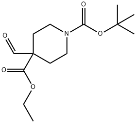 1-叔丁基 4-乙基 4-甲酰基哌啶-1,4-二羧酸酯,1253791-57-9,结构式