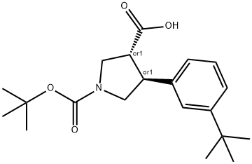 Boc-(+/-)-trans-4-(3-tert-butyl-phenyl)-pyrrolidine-3-carboxylic acid Struktur