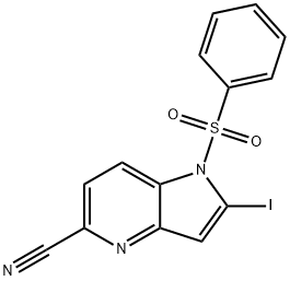 1-(Phenylsulfonyl)-5-cyano-2-iodo-4-azaindole 化学構造式