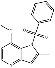 1-(Phenylsulfonyl)-2-iodo-7-Methoxy-4-azaindole 化学構造式
