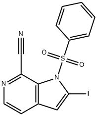 1-(Phenylsulfonyl)-7-cyano-2-iodo-6-azaindole 化学構造式
