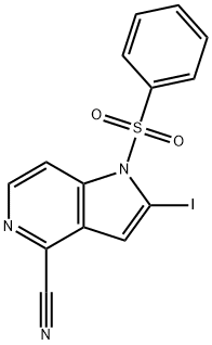 1-(Phenylsulfonyl)-4-cyano-2-iodo-5-azaindole 化学構造式