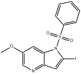 1-(Phenylsulfonyl)-2-iodo-4-azaindole-6-carboxaldehyde 化学構造式