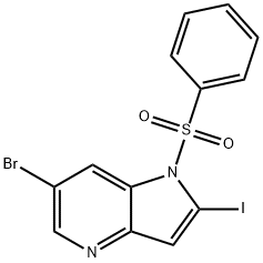 1-(Phenylsulfonyl)-6-broMo-2-iodo-4-azaindole 化学構造式