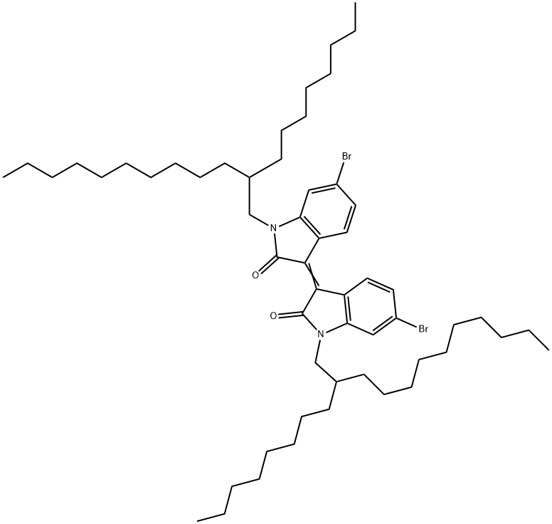 2H-Indol-2-one, 6-broMo-3-[6-broMo-1,2-dihydro-1-(2-octyldodecyl)-2-oxo-3H-indol-3-ylidene]-1,3-dihydro-1-(2-octyldodecyl)- Struktur