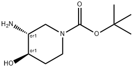 RAC-(3R,4R)-3-アミノ-4-ヒドロキシ-1-ピペリジンカルボン酸TERT-ブチル 化学構造式