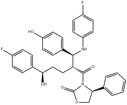 (S)-3-((2R,5R)-5-(4-fluorophenyl)-2-((S)-(4-fluorophenylaMino)(4-hydroxyphenyl)Methyl)-5-hydroxypentanoyl)-4-phenyloxazolidin-2-one Struktur