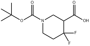 1-(tert-butoxycarbonyl)-4,4-difluoropiperidine-3-carboxylic acid Struktur