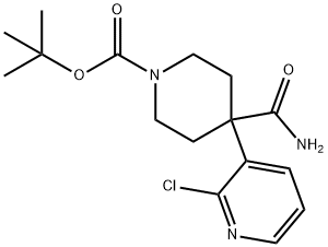 1-Piperidinecarboxylic acid, 4-(aMinocarbonyl)-4-(2-chloro-3-pyridinyl)-, 1,1-diMethylethyl ester,1315335-15-9,结构式