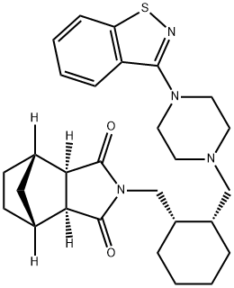 (3aR,4S,7R,7aS)-2-[[(1S,2R)-2-[[4-(1,2-Benzisothiazol-3-yl)-1-piperazinyl]methyl]cyclohexyl]methyl]hexahydro-4,7-methano-1H-isoindole-1,3(2H)-dione Struktur