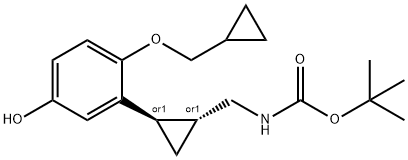 (((1R,2R)-2-(环丙基甲氧基)-5-羟苯基)环丙基)甲基)氨基甲酸叔丁酯,1322700-01-5,结构式