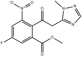 Benzoic acid, 5-fluoro-2-[2-(1-Methyl-1H-1,2,4-triazol-5-yl)acetyl]-3-nitro-, Methyl ester Structure