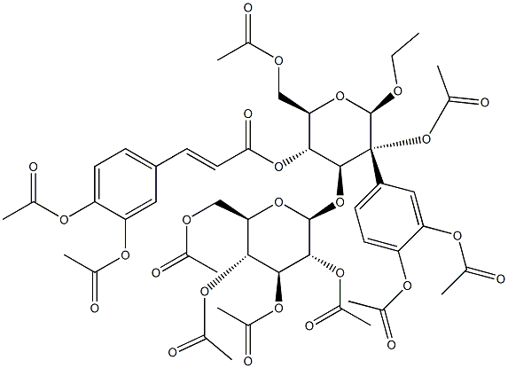 (E)-2-[3,4-双(乙酰氧基)苯基]乙基 3-O-(2,3,4,6-四-O-乙酰基-BETA-D-吡喃葡萄糖基)-BETA-D-葡萄糖苷 2,6-二乙酸酯 4-[3-[3,4-双(乙酰氧基)苯基]-2-丙烯酸]酯, 132302-25-1, 结构式